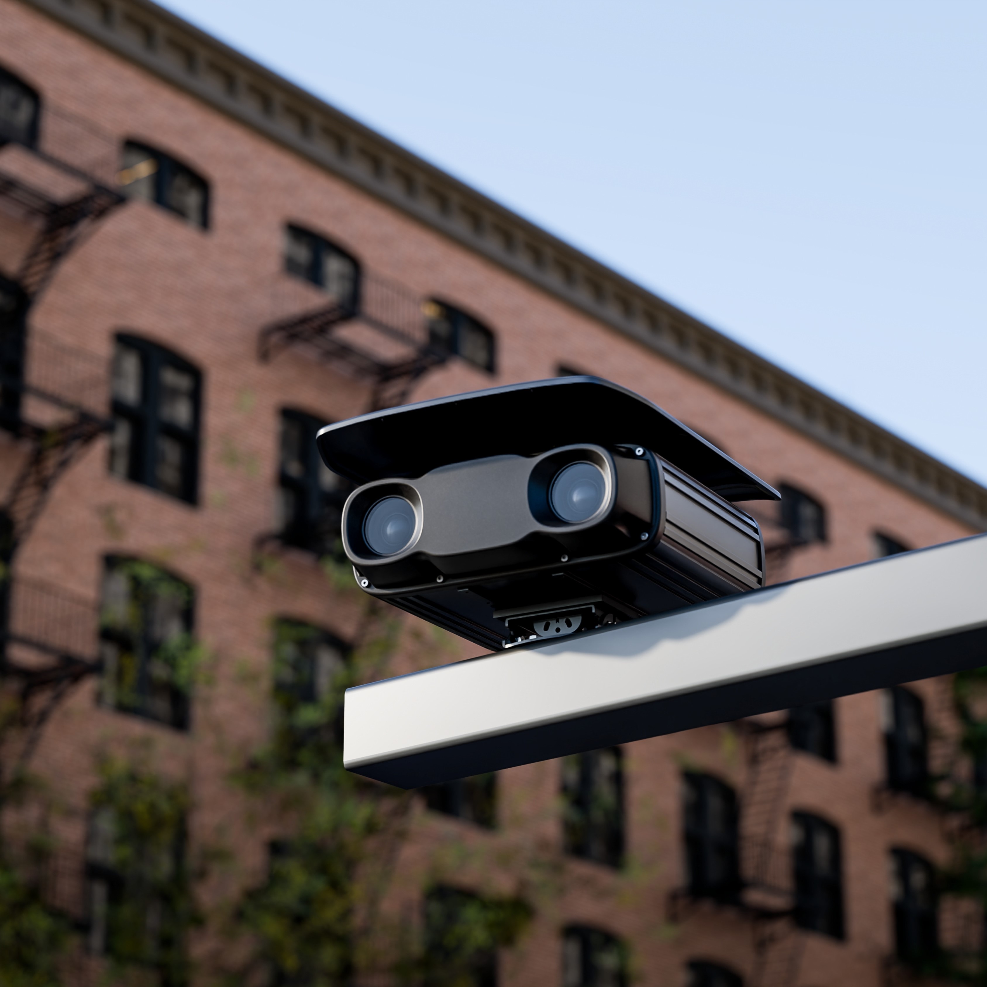 Ekin Box Spotter mounted on a street-side arm above a city block