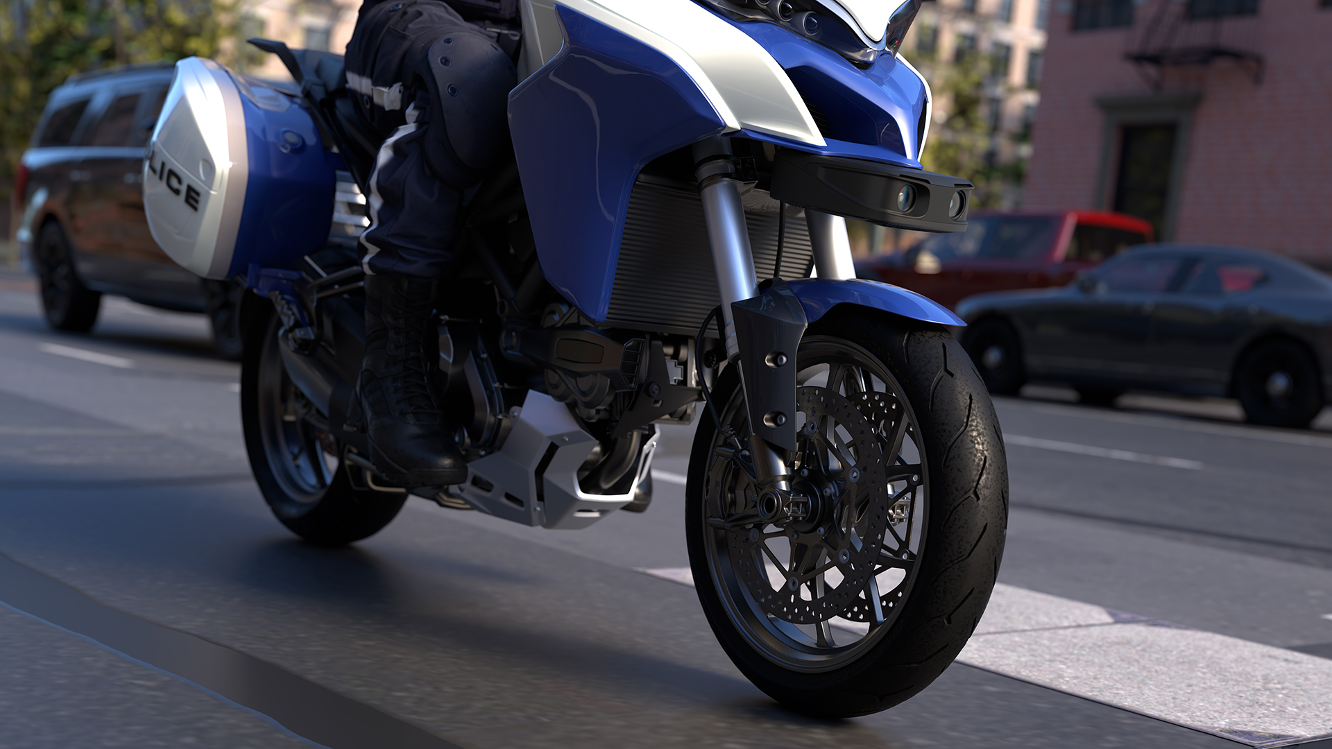 Ekin X Spotter mounted on a police patrol motorcycle