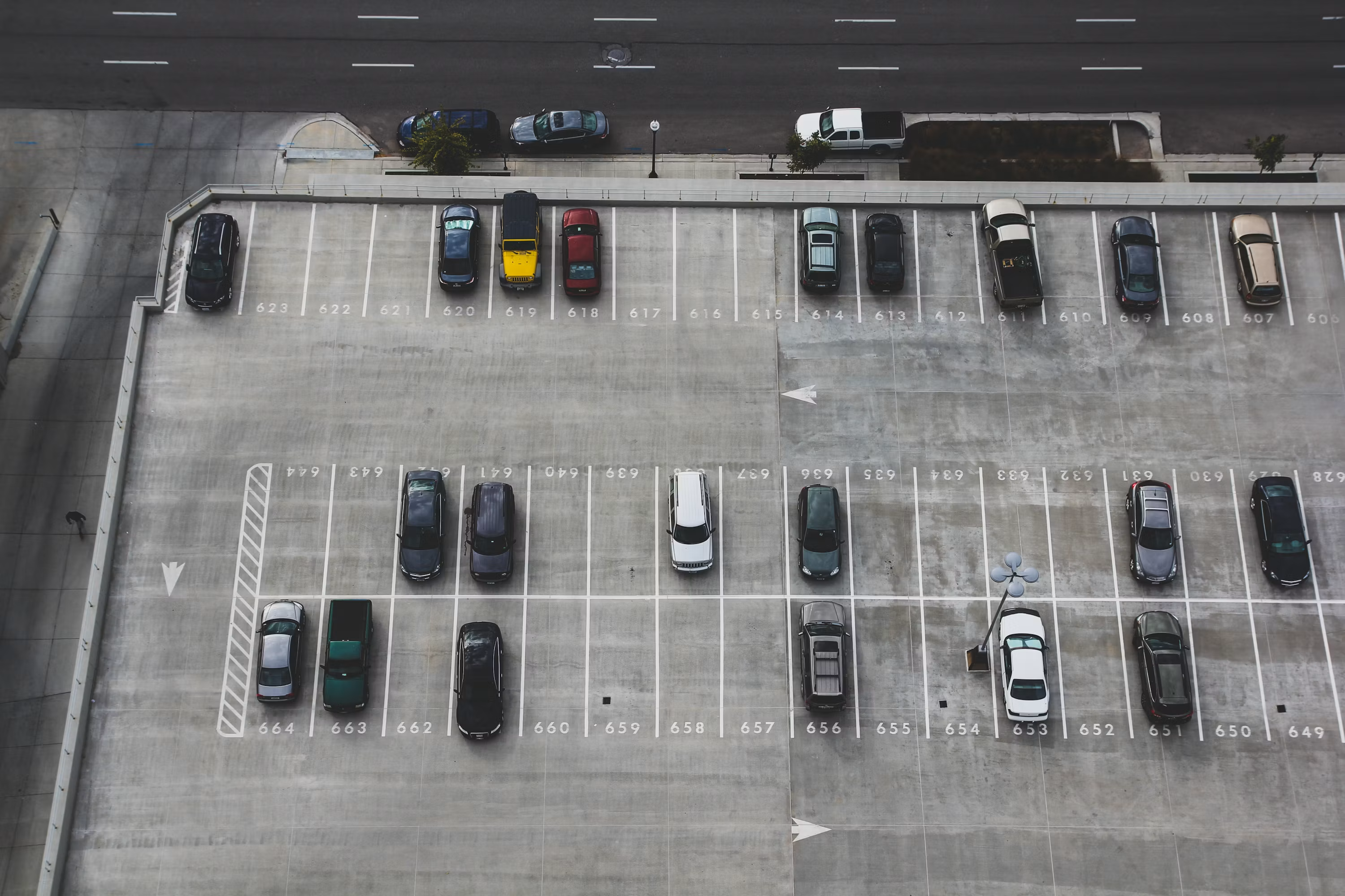 Aerial view of a parking lot