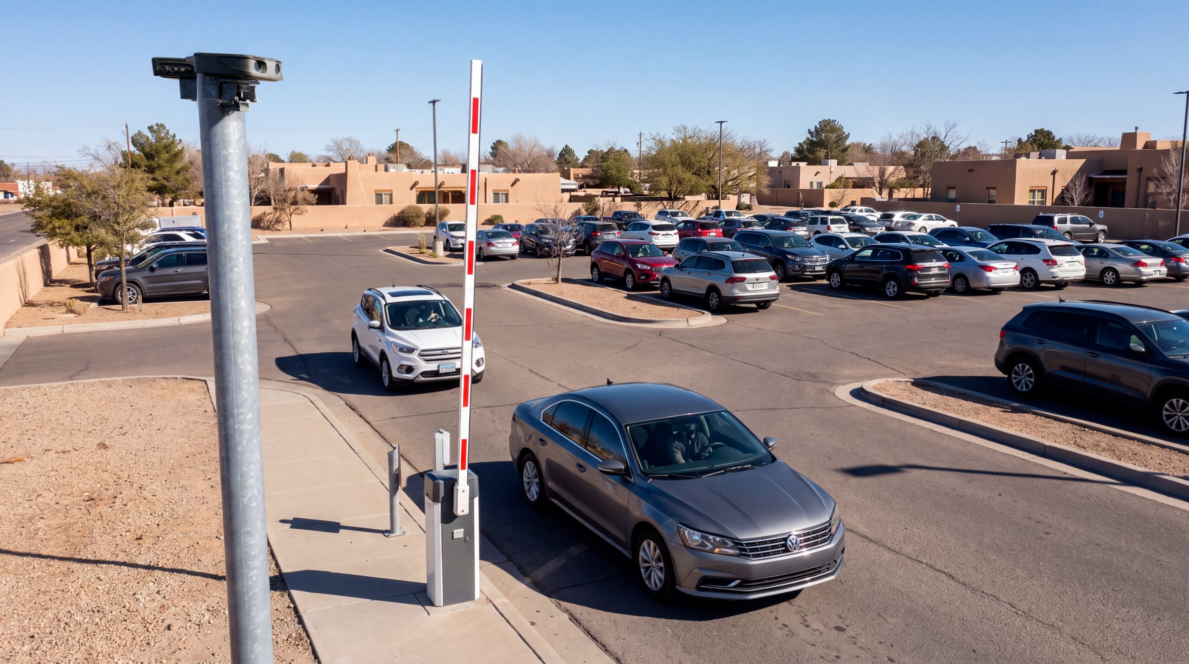 Ekin unit reading plates at a parking lot entrance barrier